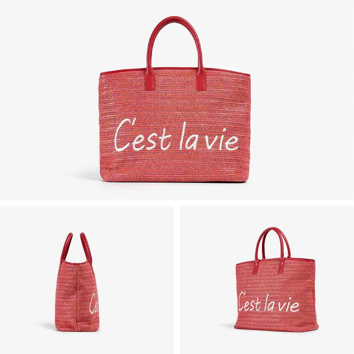 Casual Straw Tote Bag with Letter Decoration for Women