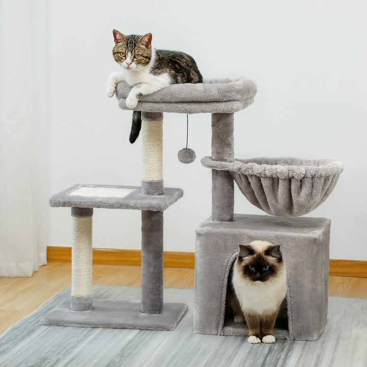 Compact 2-in-1 Cat Tree Condo with Scratching Post & Cozy Hammock, 28.7" Tall