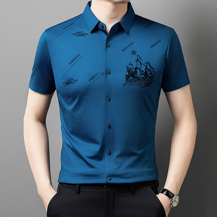 Men's Rhinestone Printed Short-sleeved Shirt