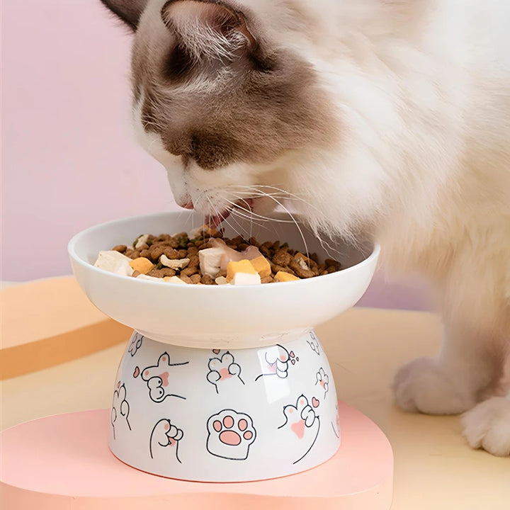 Cute Cartoon Ceramic Cat Bowl with High Stand