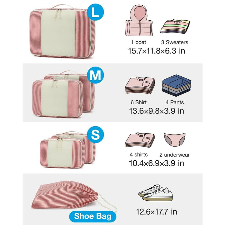 Eco-Friendly Foldable Travel Packing Cubes - 6 Piece Set