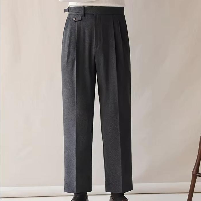 Fall Men's High Waist Solid Color Suit Pants