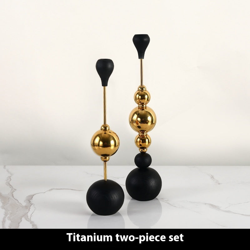 Light Luxury Stainless Steel Candle Table Wooden Ball Metal Candlestick Ornaments