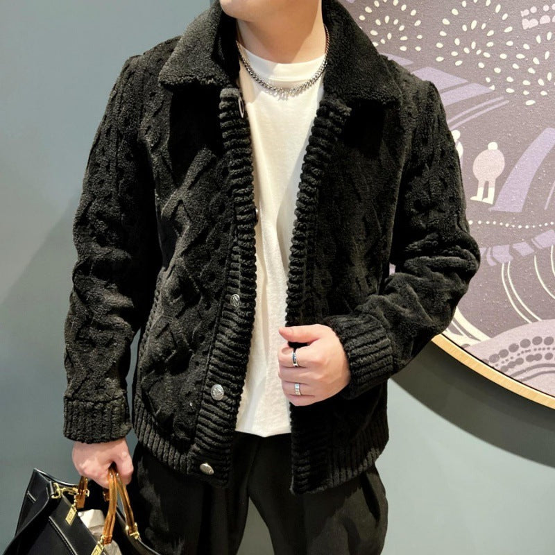 Spring And Autumn Lapel Knitwear Coat Men