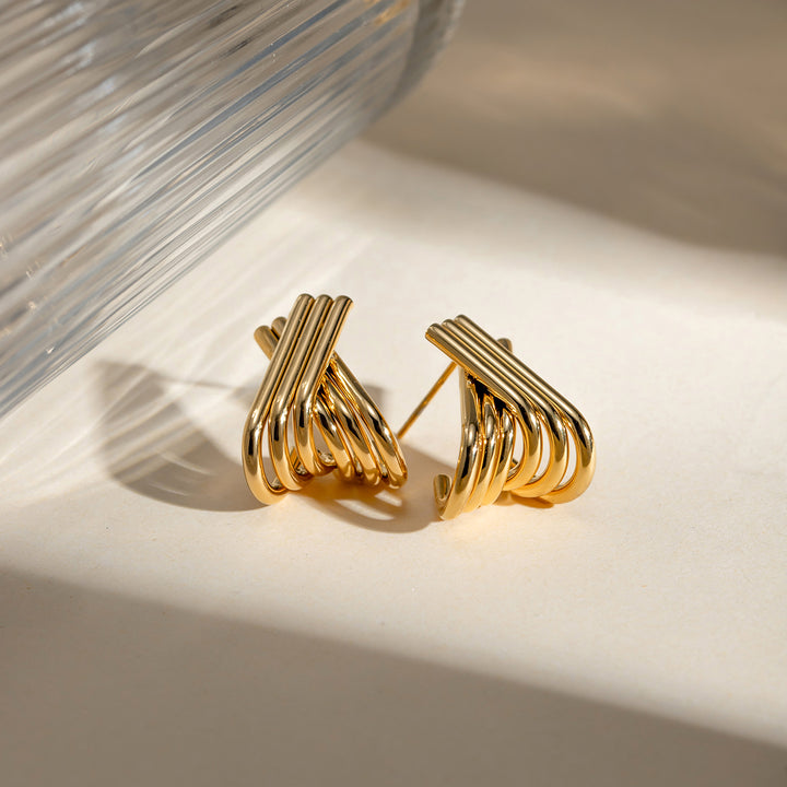 18K Gold Plated Stainless Steel X-Shaped Earrings