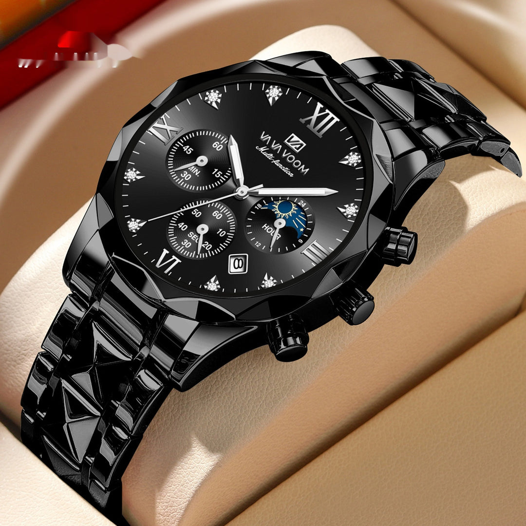 Double Calendar Tungsten Steel Waterproof Quartz Watch