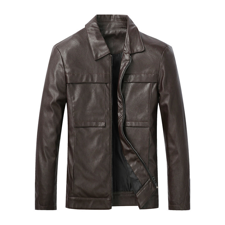 Men's Motorcycle Leather Jacket Slim Lapel Casual Leather Jacket