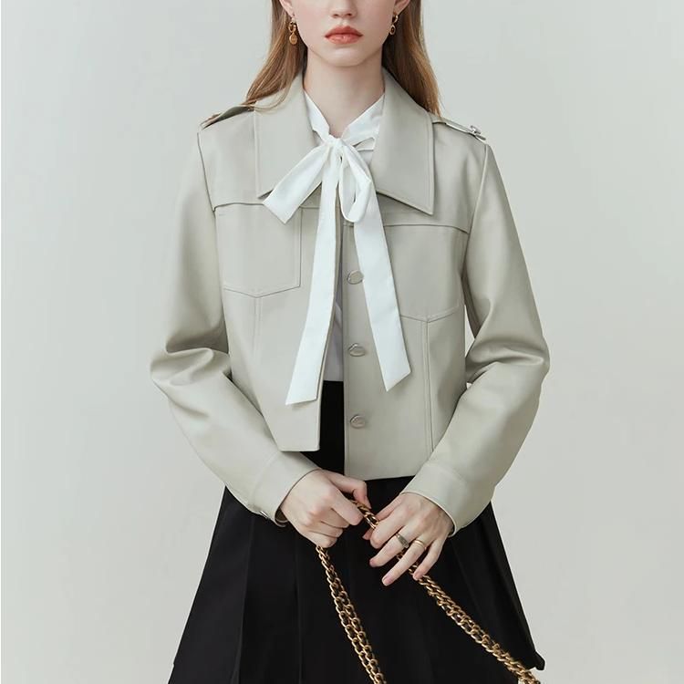 Women's Retro PU Leather Button Jacket
