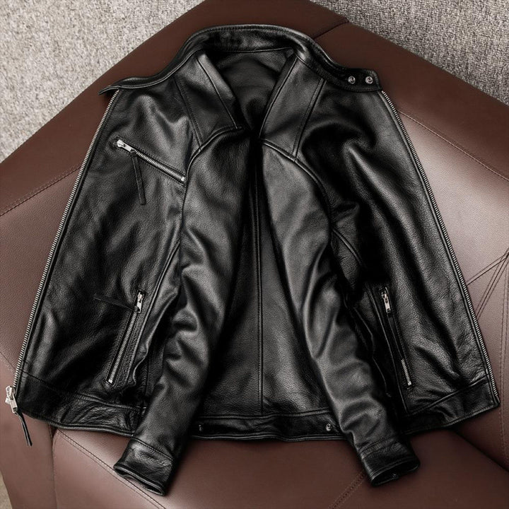 Leather Men's Stand Collar Leather Jacket Coat Youth