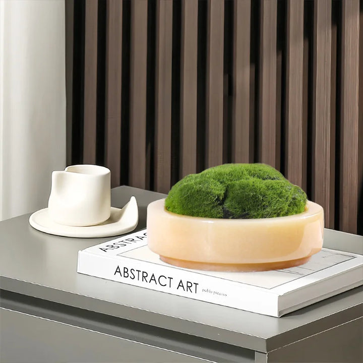 Natural Marble Stone Moss Flower Pot - Luxury Round Desktop Planter