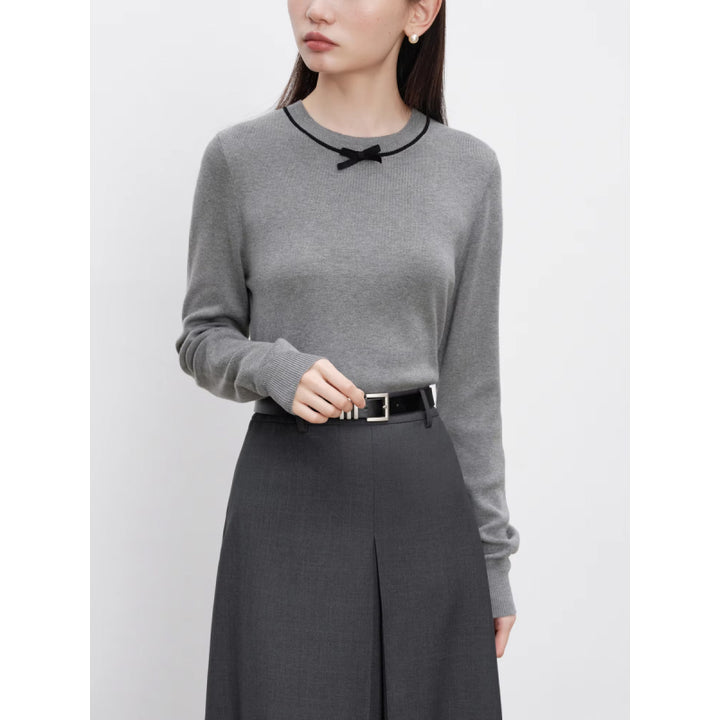 Petite Simple Wool Knitted Sweater with Bow Detail