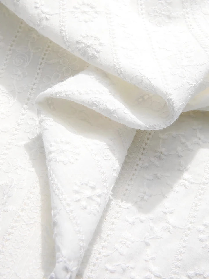 Elegant French Style White Cotton Puff Sleeve Blouse