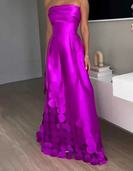 Patchwork Round Satin Tube Top High Waist Dress Evening Gown