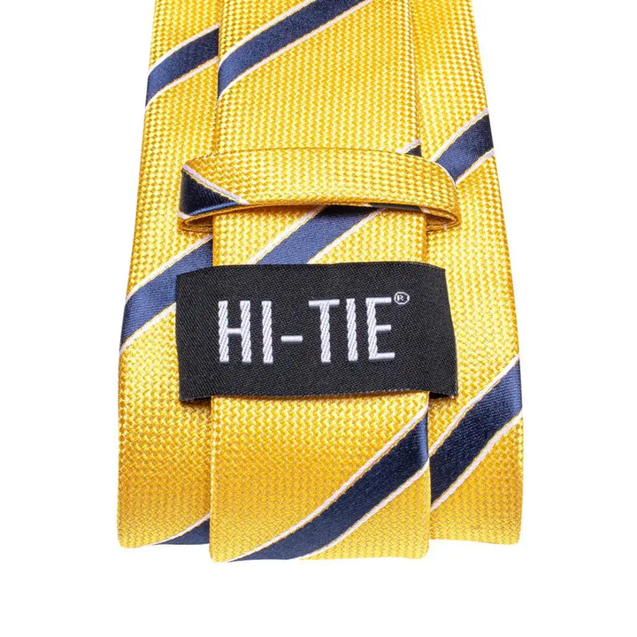 Luxury Yellow and Blue Striped Necktie Set for Men