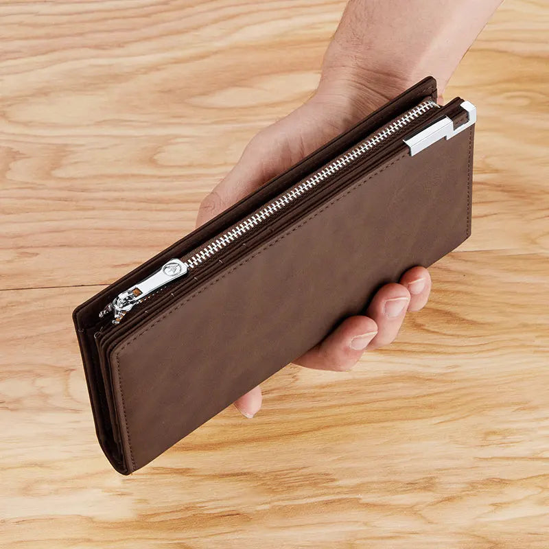 Luxury Long Leather Wallet for Men with Phone Holder