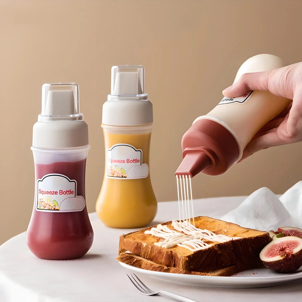 350ML Sauce Squeeze Bottle with 5-Hole Nozzles for Ketchup, Mustard, and Oils