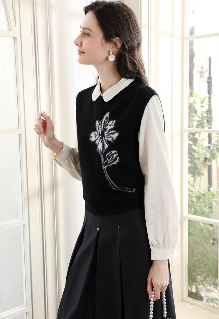 Elegant Black Loose Sweater Vest for Women - Autumn/Winter Office Chic