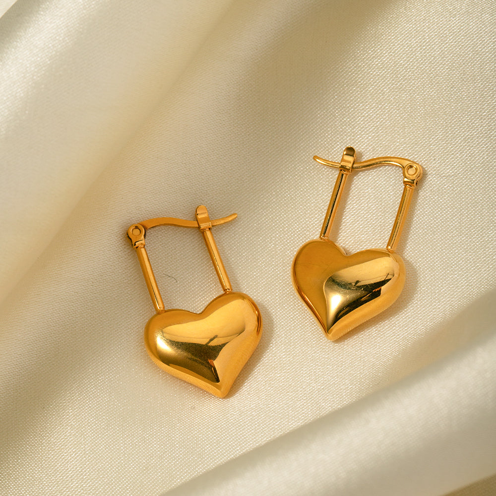 18K Gold Plated Stainless Steel Love Heart Pendant Earrings