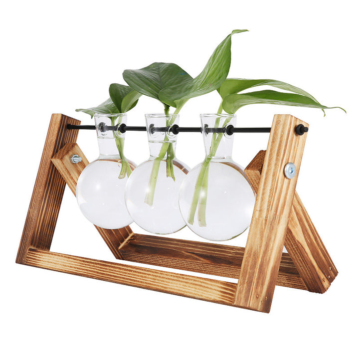 Rustic Wooden Frame Hydroponic Glass Vase