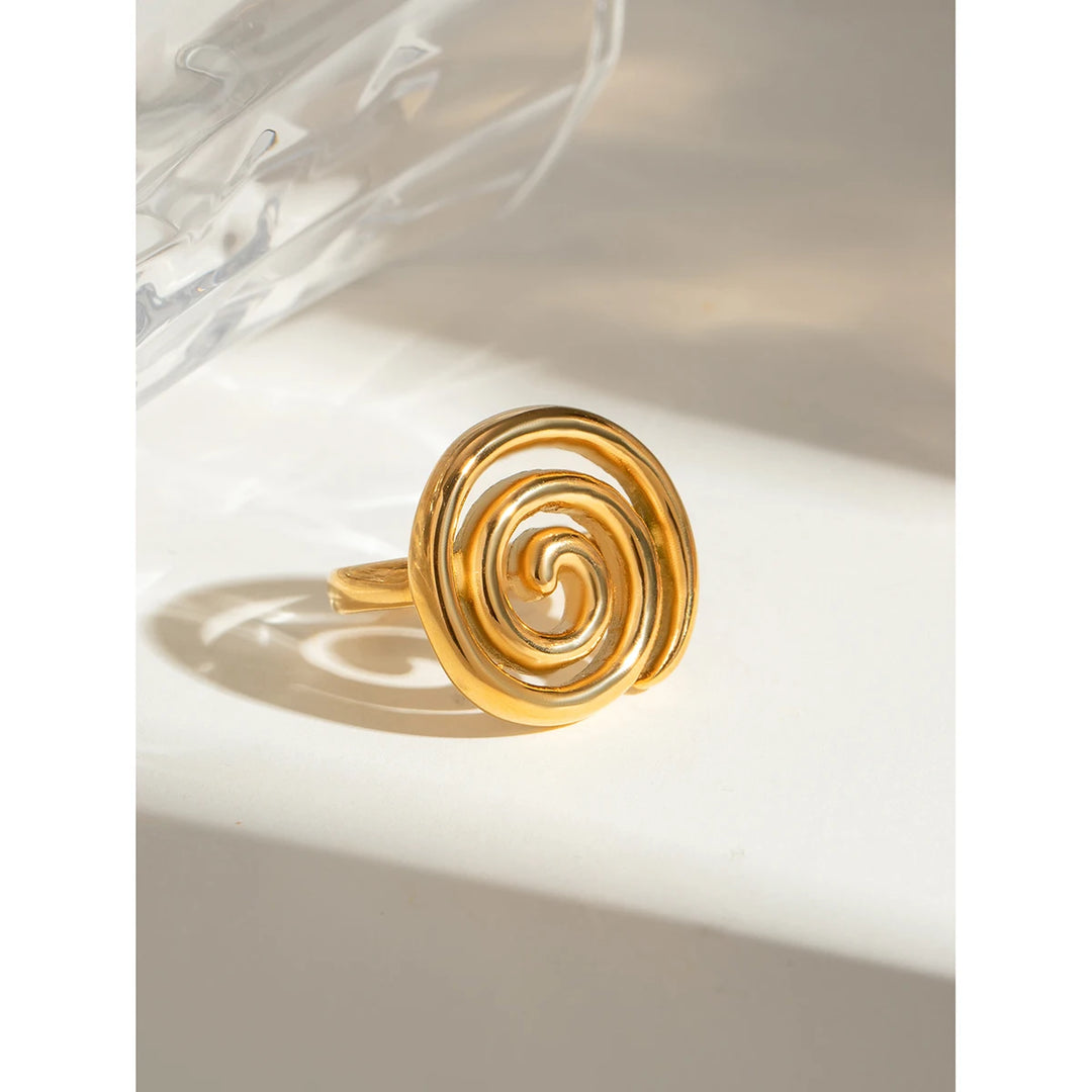 18K Gold Plated Spiral Design Stainless Steel Waterproof Ring