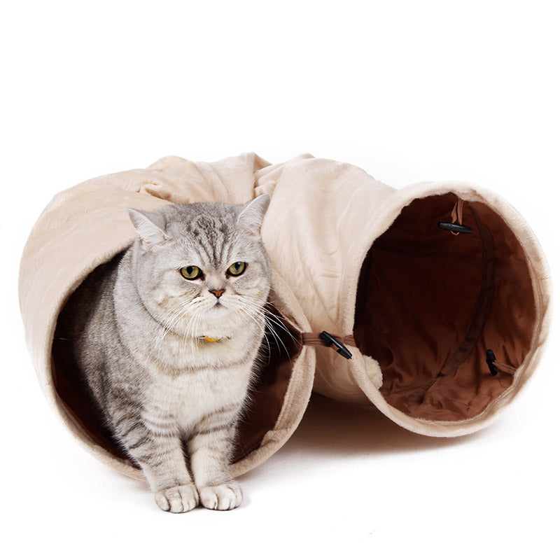 Foldable Suede Cat Tunnel with Interactive Ball