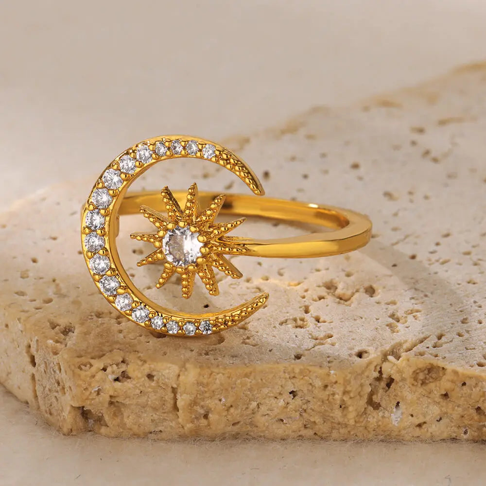 Gold Sun Moon Ring for Women