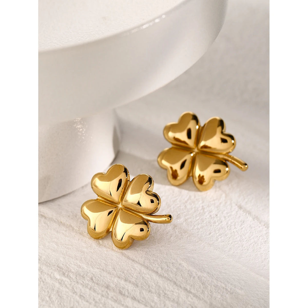 18K Gold Plated Stainless Steel Four-Leaf Clover Drop Earrings