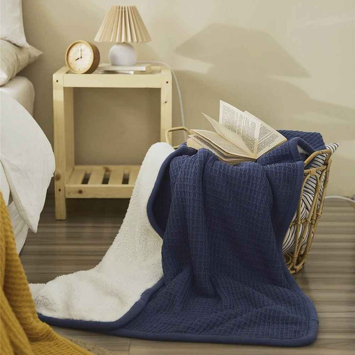 Classic Waffle Plaid Cotton Knitted Throw Blanket