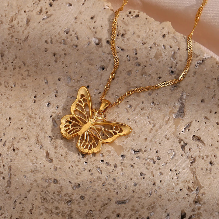 18K Gold Plated Butterfly Pendant Necklace with Zircon Crystals