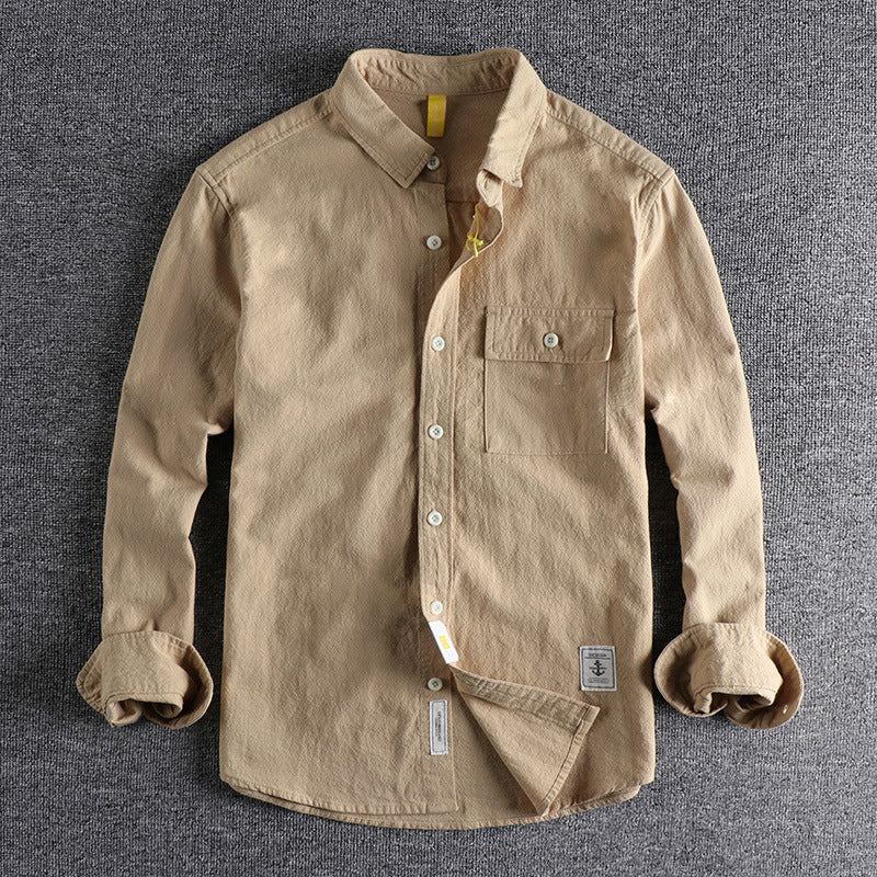 New Retro Washed Texture Long-sleeved Shirt For Men