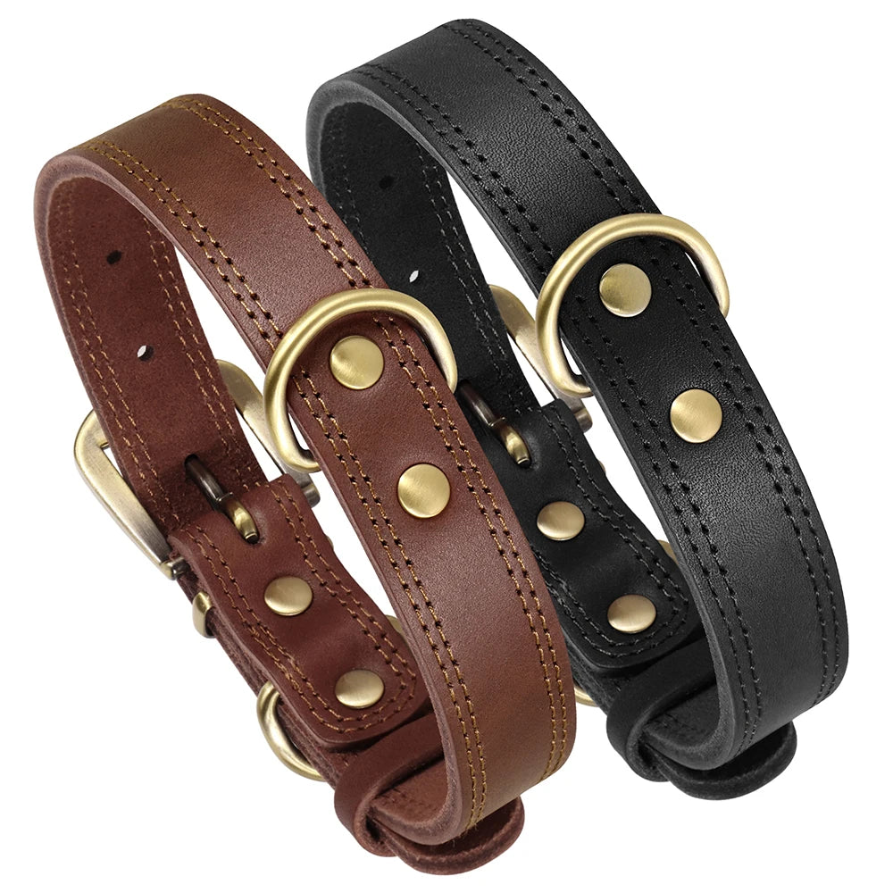 Adjustable Real Leather Dog Collar for Medium to Large Dogs