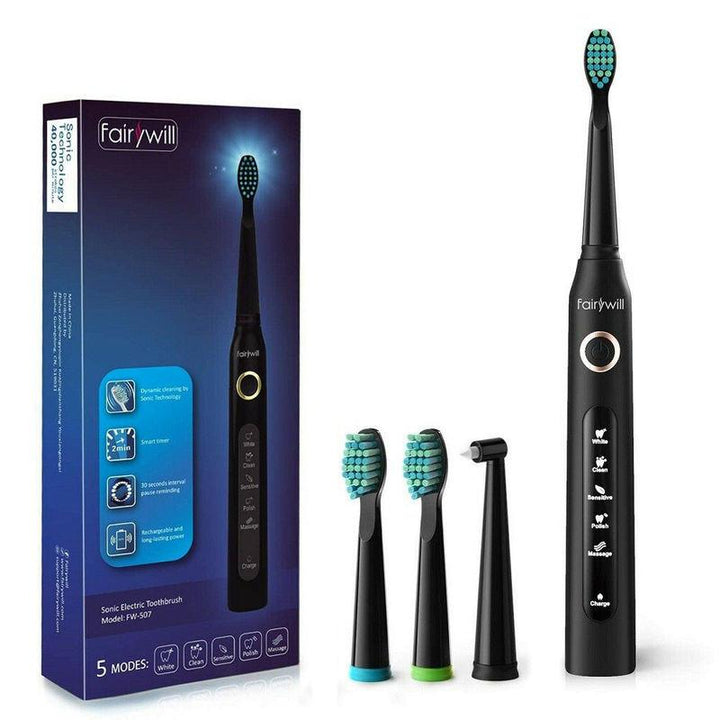 Electric Sonic Toothbrush with 4 Brush Heads – Waterproof, Powerful Cleaning & Rechargeable