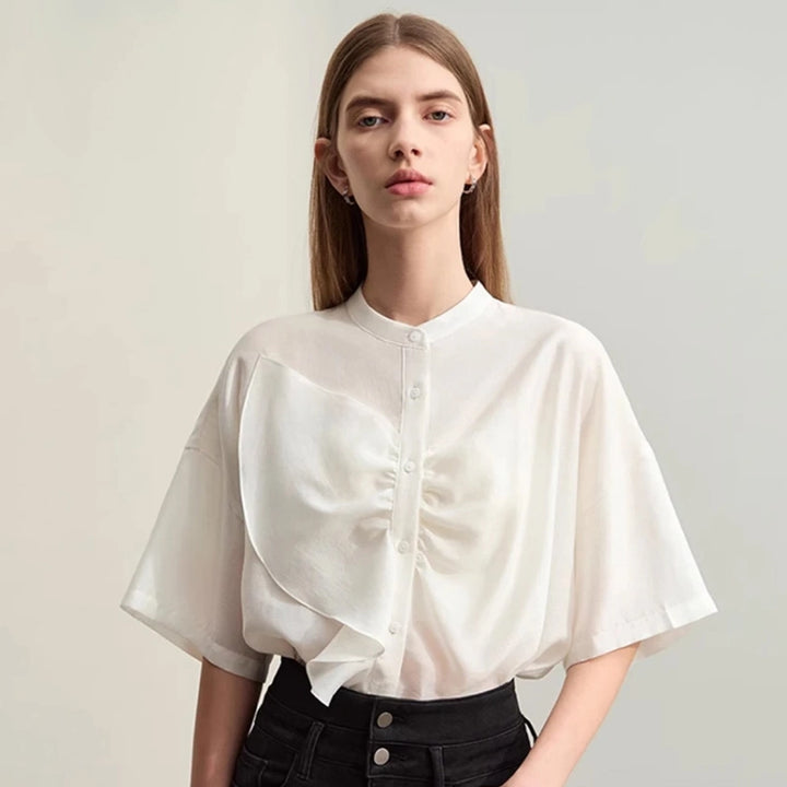 Summer Asymmetrical Stand-up Collar Blouse