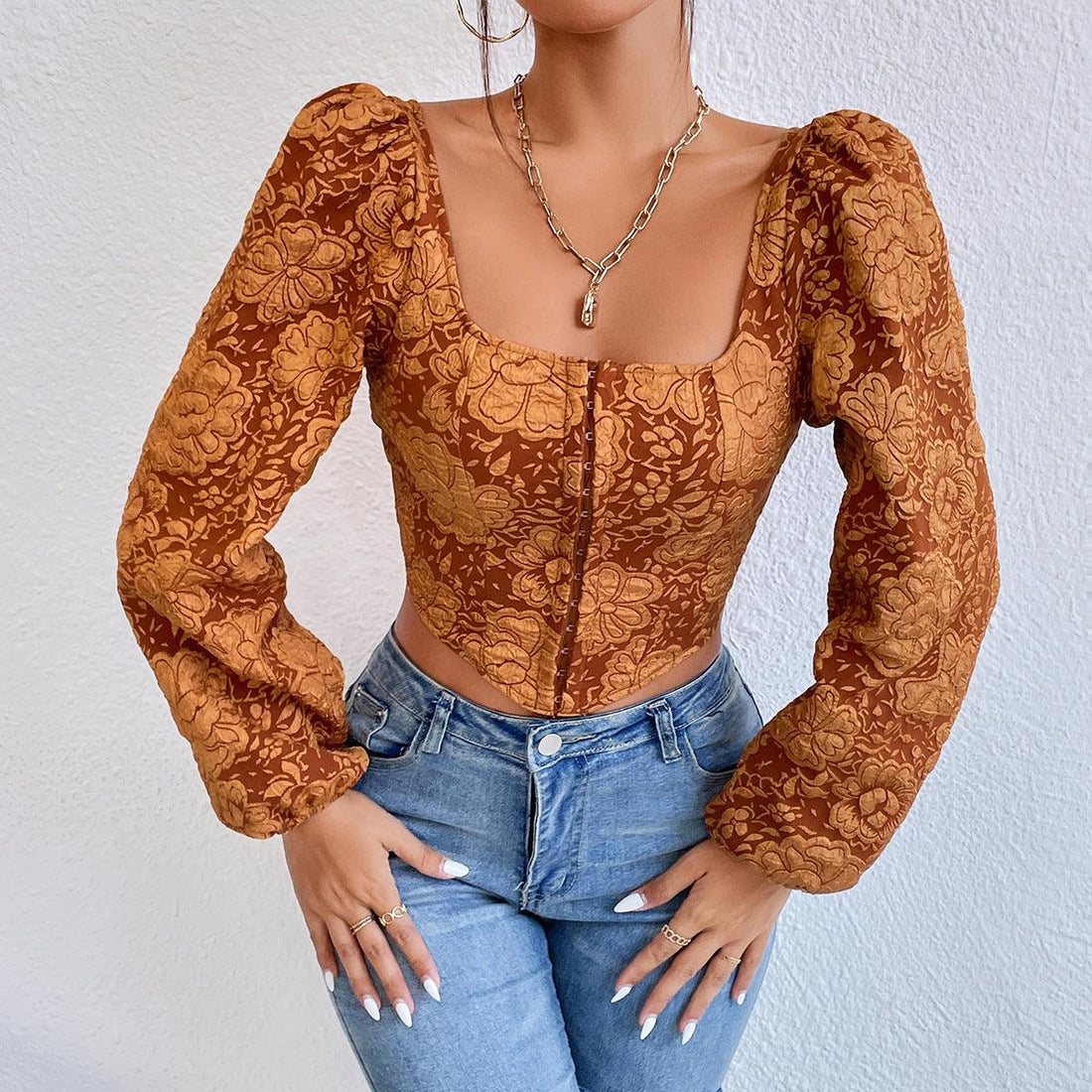 Embroidered Small Tank Top With Long Sleeved Buttons