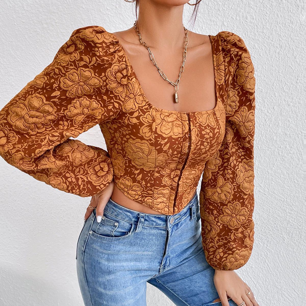 Embroidered Small Tank Top With Long Sleeved Buttons - Trendha