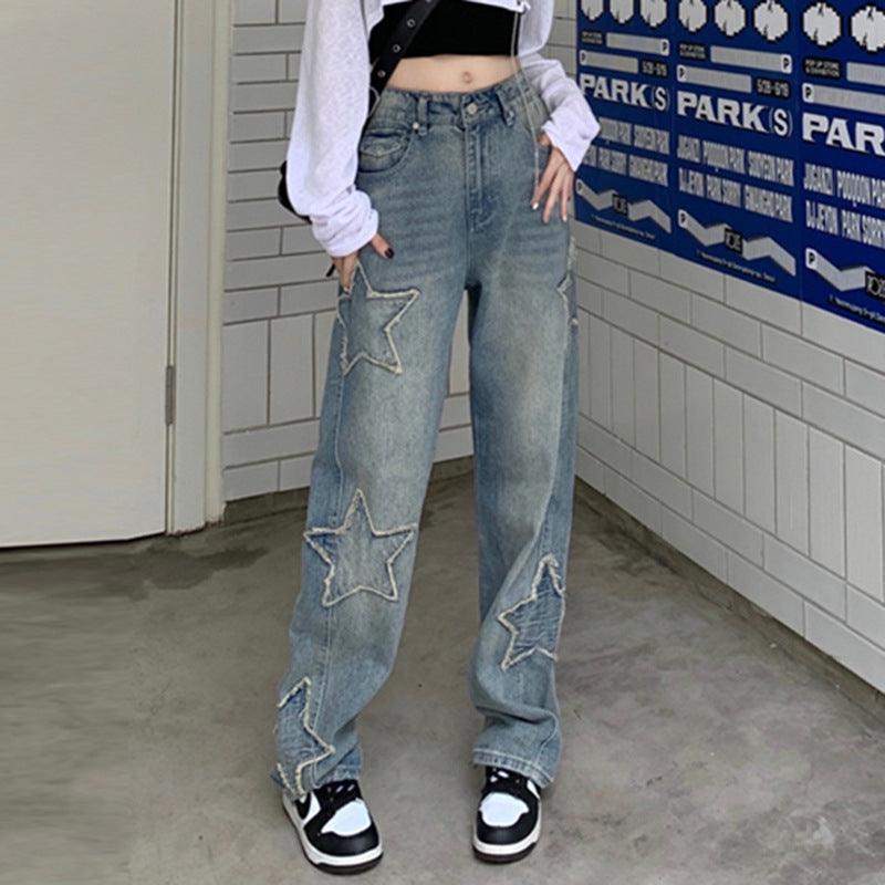 Star-Detail Straight-Leg Denim Jeans