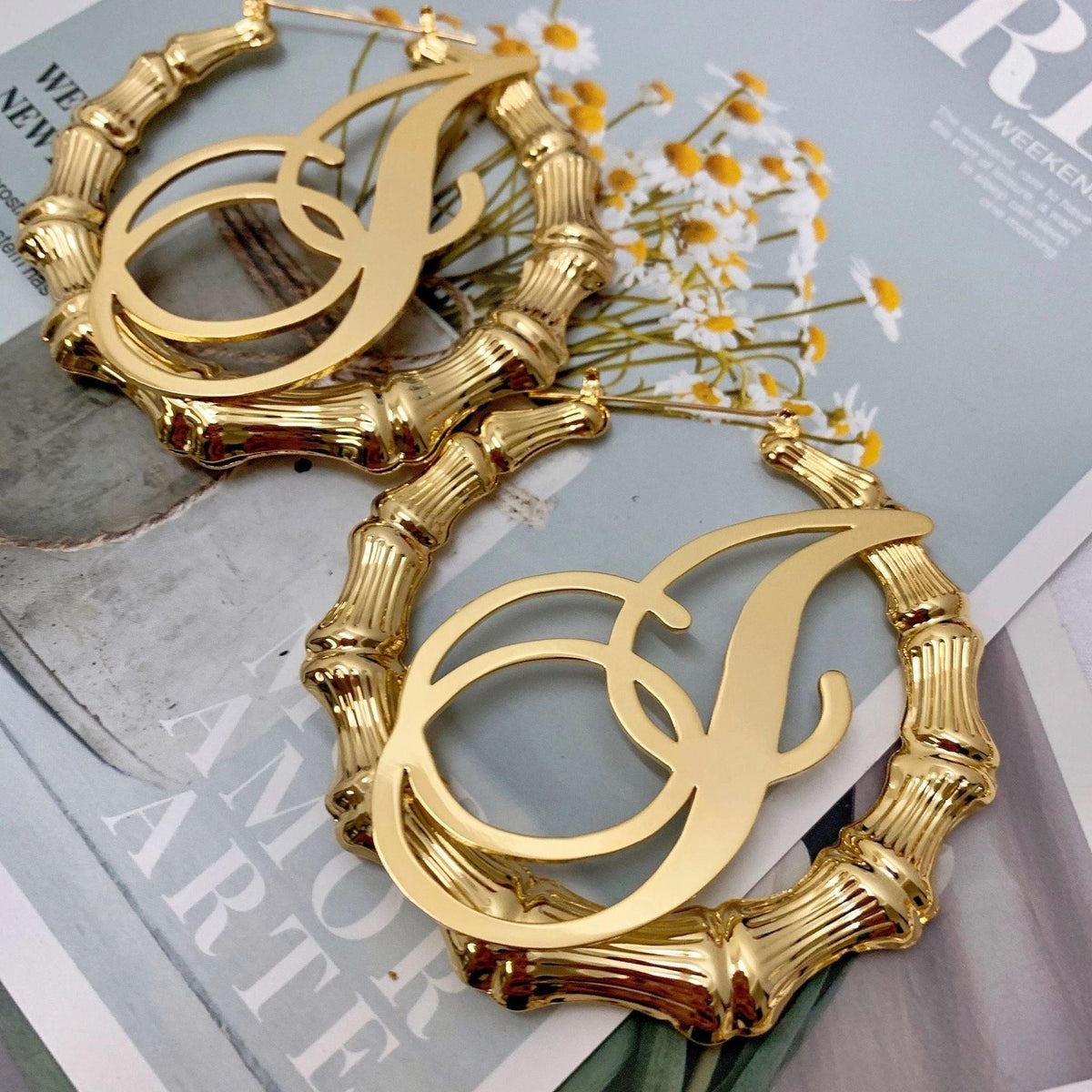 Europe And The United States New DIY Letters Stainless Steel Bamboo Earrings - Trendha