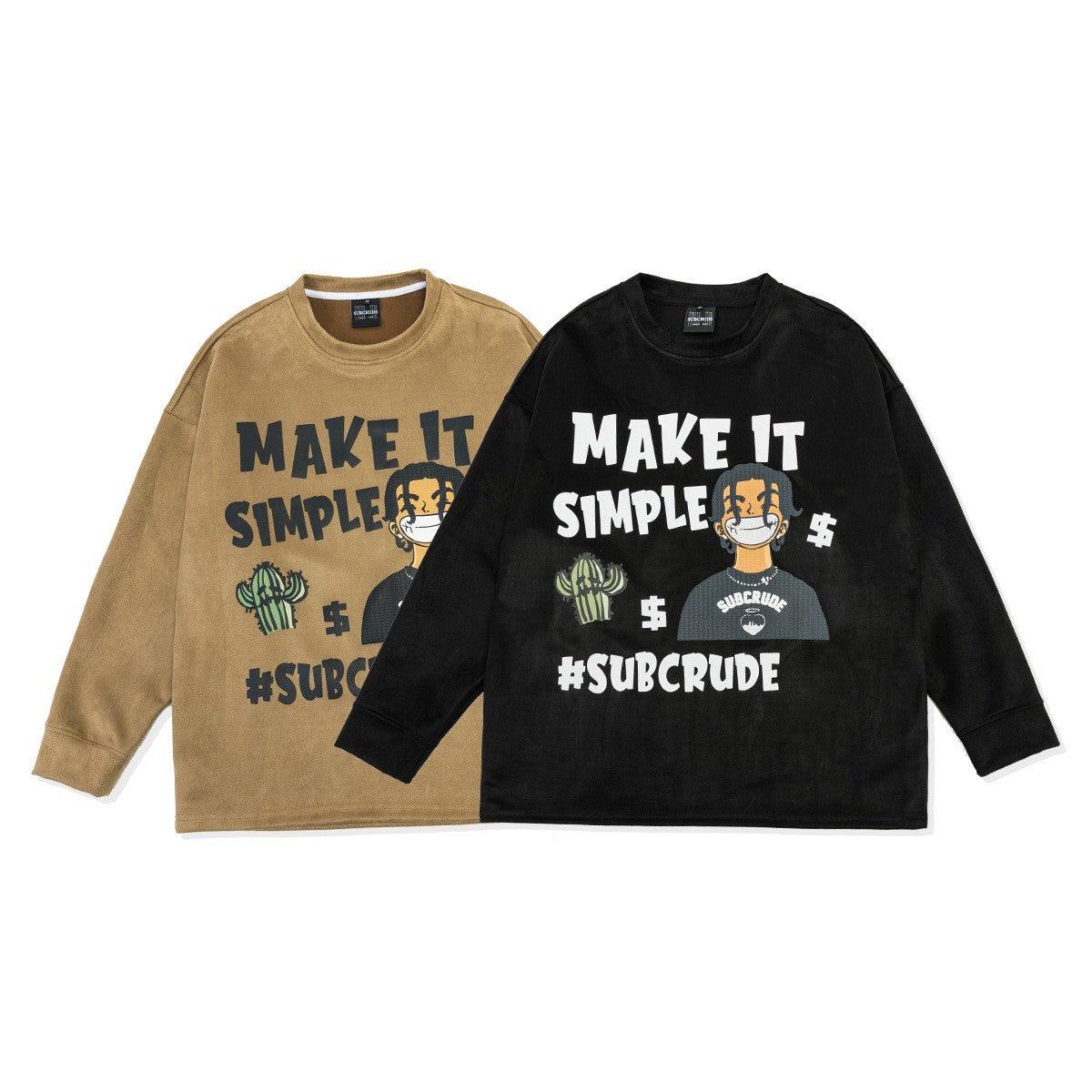 European And American Brand Retro Portrait Letter Printing Round Neck Long Sleeve - Trendha