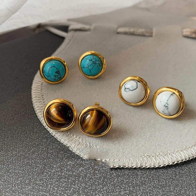European And American Colored Natural Tiger Eye Stone Retro Earrings Female - Trendha