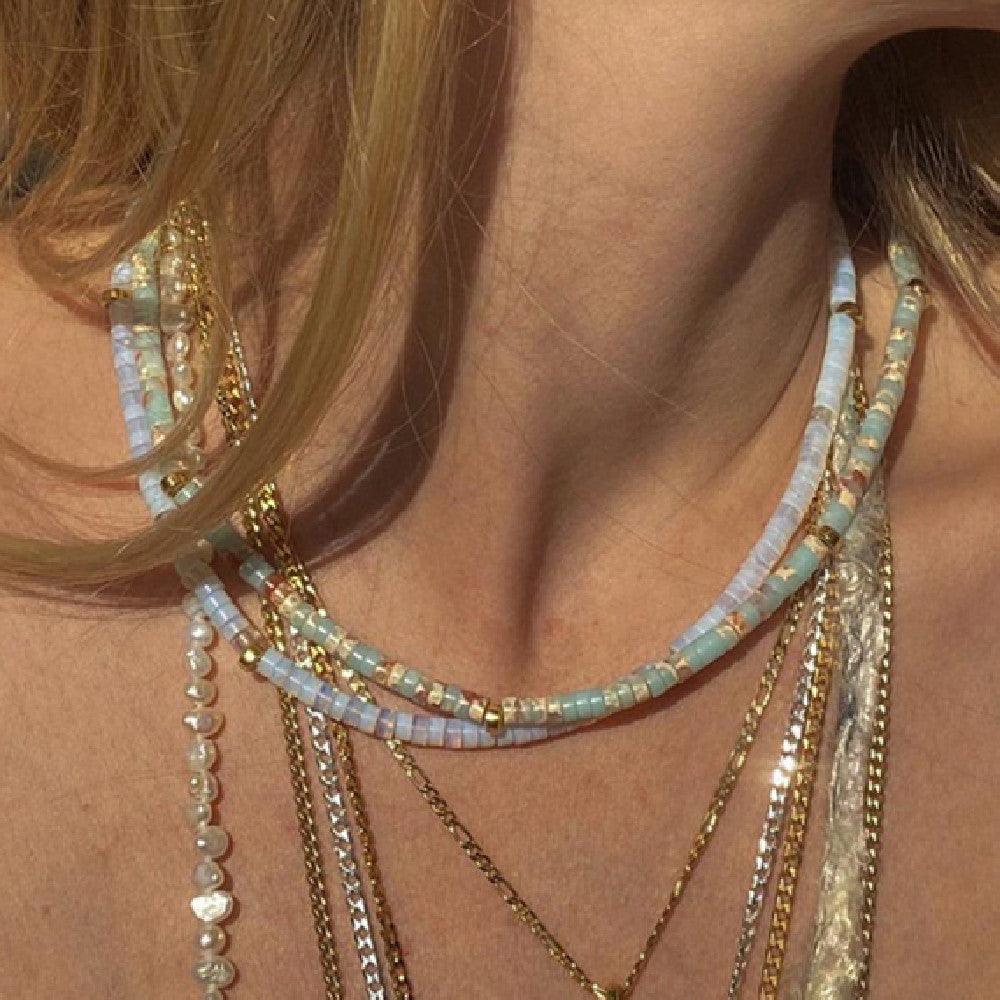 European And American Ins Natural Stone Colored Beaded Necklace Female - Trendha