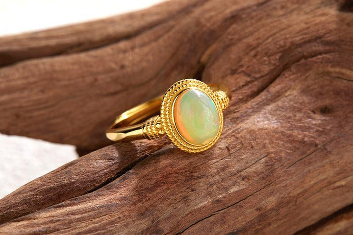 European And American S925 Sterling Silver Ring Inlaid Natural Opal Colored Gemstone Ins High Sense - Trendha