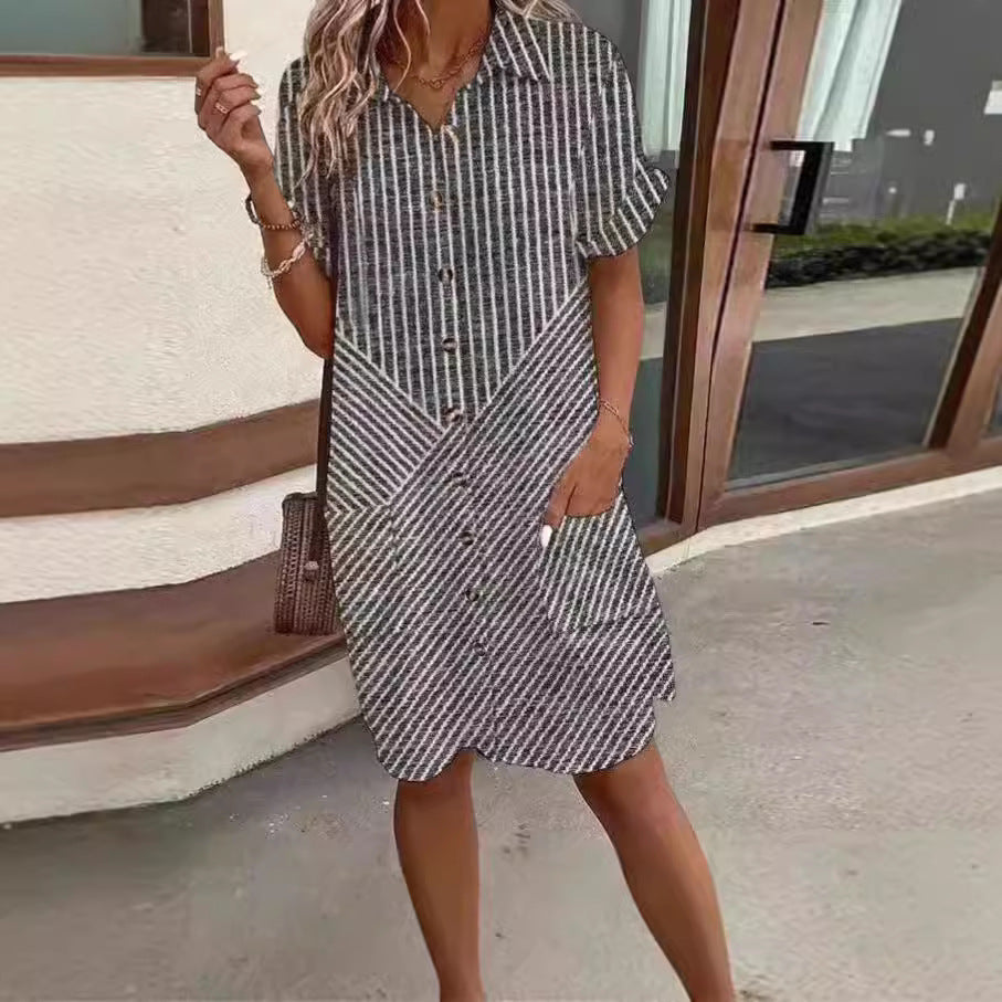 Striped Fashion Positioning Shirt Dress