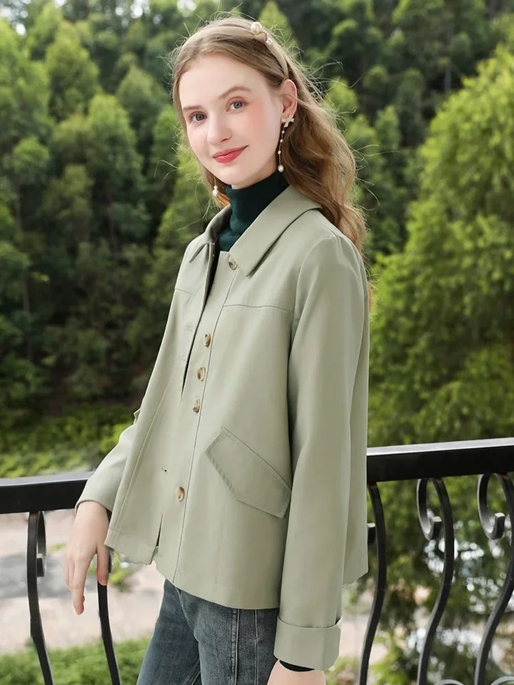 Green Turn-down Collar Office Jacket