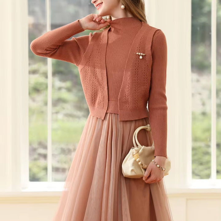 Chic Knitted Turtleneck A-Line Dress