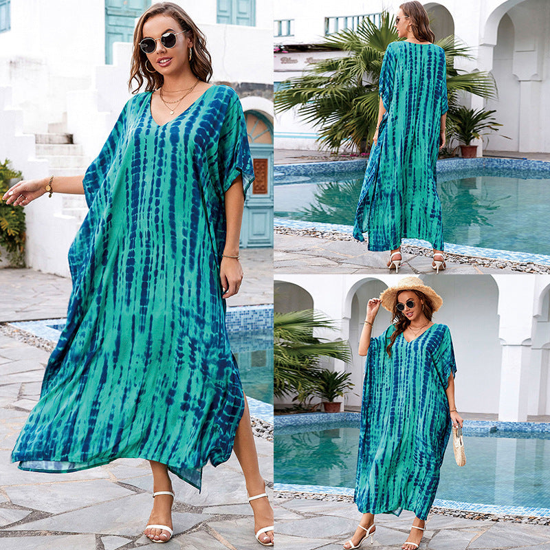 Rayon Tie-dyed Beach Long Dress Sun Protection Shirt