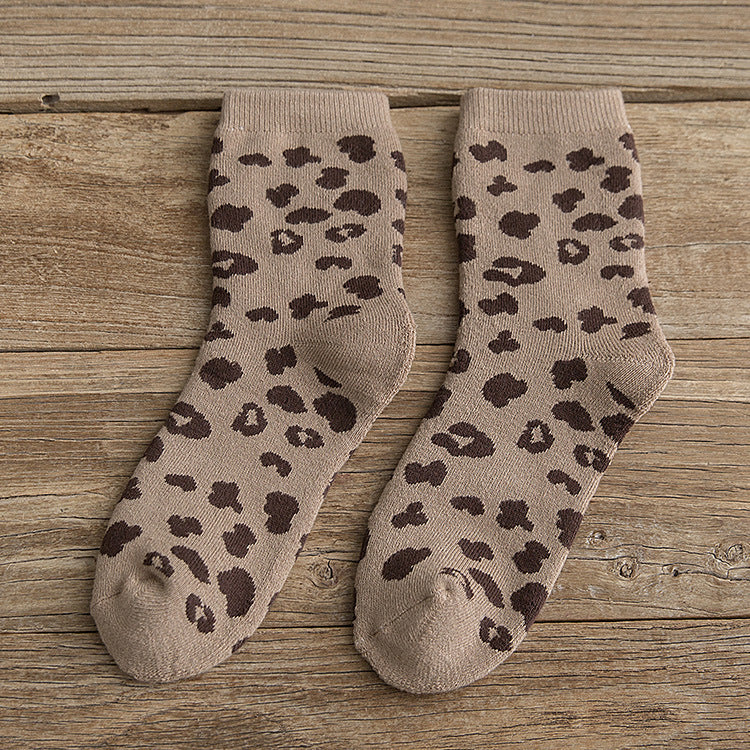 Spotted Leopard Print Women’s Warm Cotton Terry Tube Socks