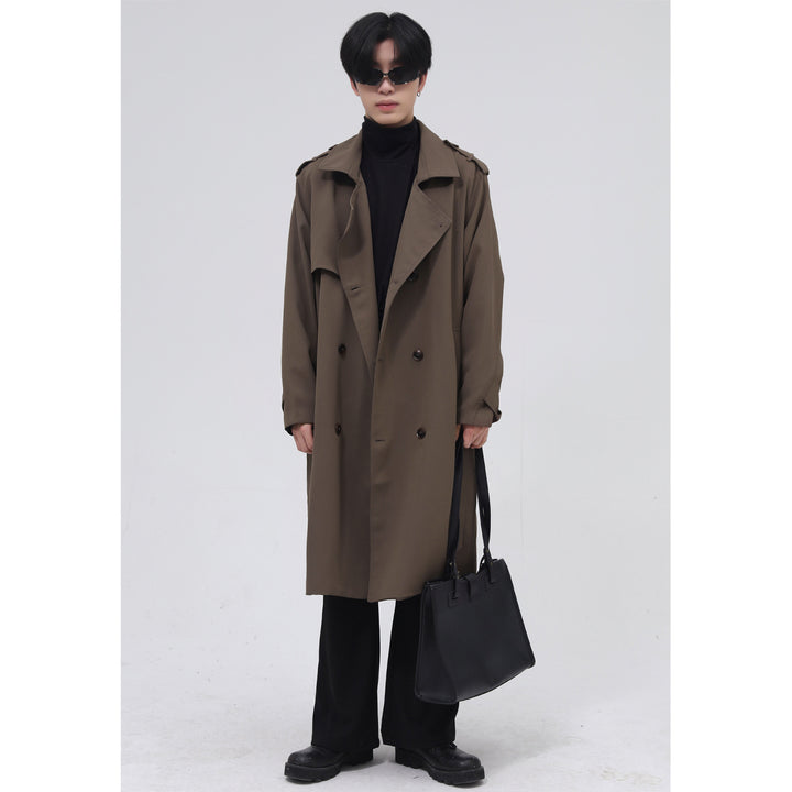 Double Breasted Simple Trench Coat Men's Belt