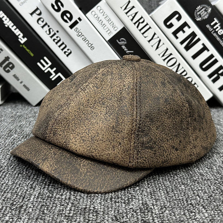 Autumn And Winter First Layer Cowhide Duck Tongue High-grade Leather Painter Cap