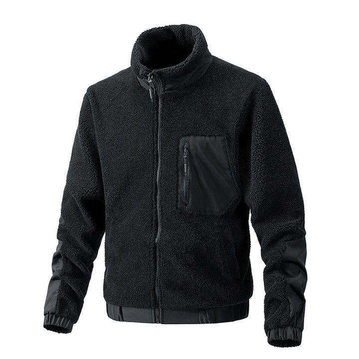 Men's Standing Collar Solid Color Fleece Jacket