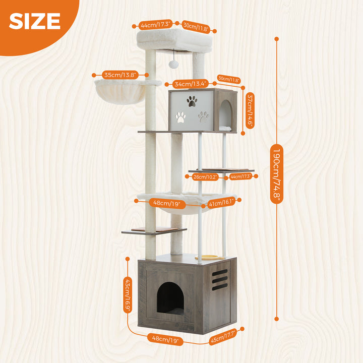 Large Multi-Level Cat Tree with Spacious Condos, Hammocks, and Sisal Scratching Posts